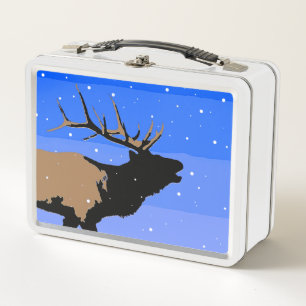 Bugling Elk in Winter  - Original Wildlife Art Metal Lunch Box