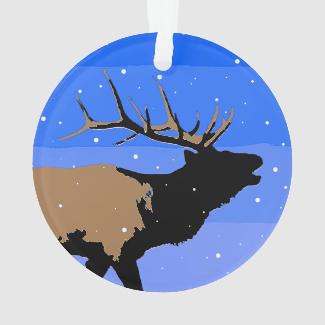Bugling Elk in Winter  - Original Wildlife Art Ornament (Back)