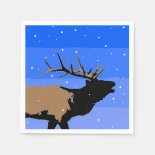 Bugling Elk in Winter - Original Wildlife Art Paper Napkins