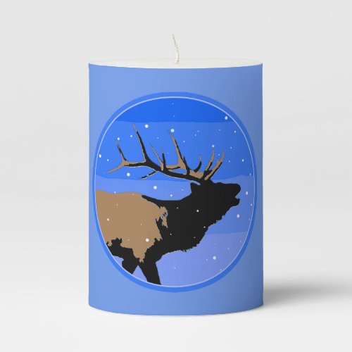 Bugling Elk in Winter  _ Original Wildlife Art Pillar Candle