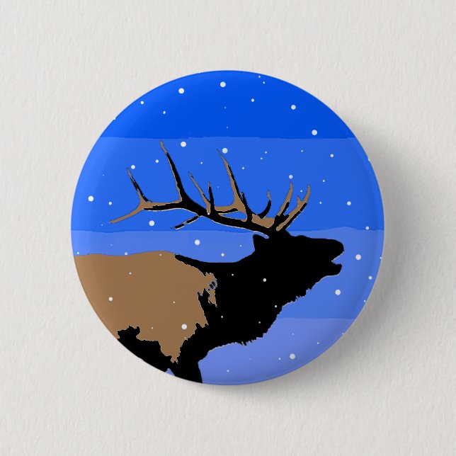 Bugling Elk in Winter  - Original Wildlife Art Pinback Button (Front)