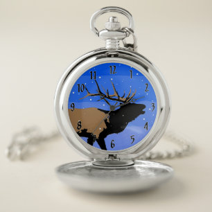 Bugling Elk in Winter  - Original Wildlife Art Pocket Watch
