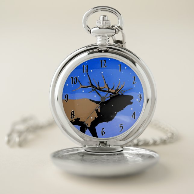 Bugling Elk in Winter  - Original Wildlife Art Pocket Watch (Inside)