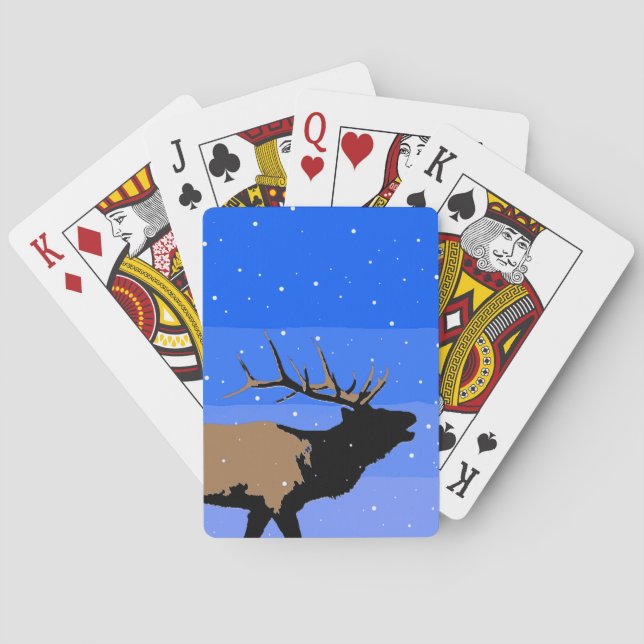 Bugling Elk in Winter  - Original Wildlife Art Poker Cards (Back)