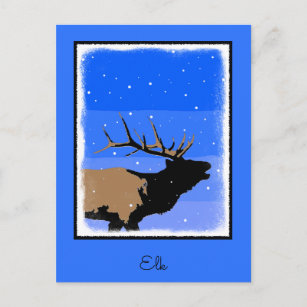 Bugling Elk in Winter  - Original Wildlife Art Postcard