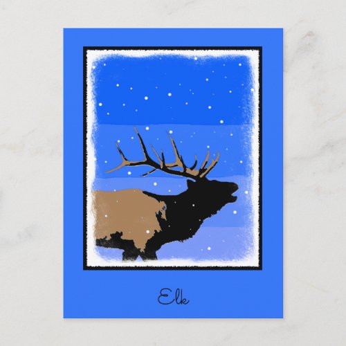 Bugling Elk in Winter  _ Original Wildlife Art Postcard