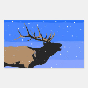Bugling Elk in Winter - Original Wildlife Art Rectangular Sticker