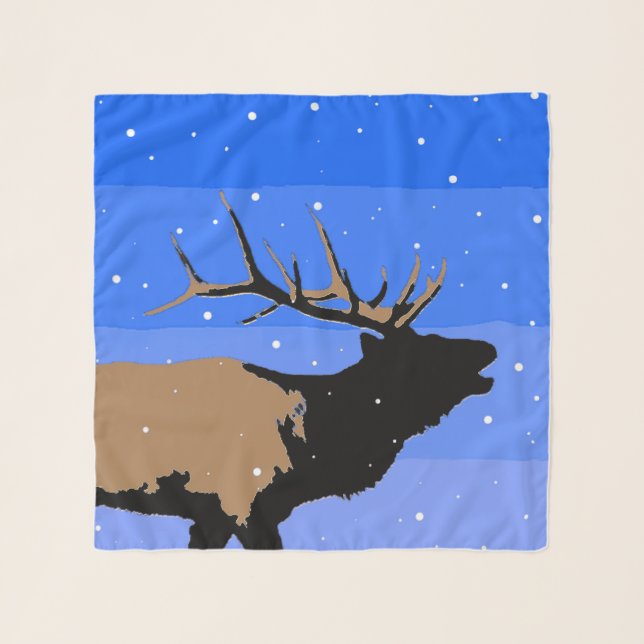 Bugling Elk in Winter  - Original Wildlife Art Scarf (Front (Horizontal))