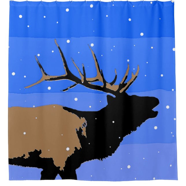 Bugling Elk in Winter  - Original Wildlife Art Shower Curtain (Front)