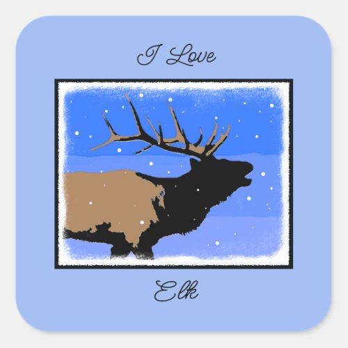 Bugling Elk in Winter  _ Original Wildlife Art Square Sticker