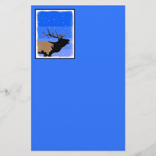 Bugling Elk in Winter  - Original Wildlife Art Stationery (Front)