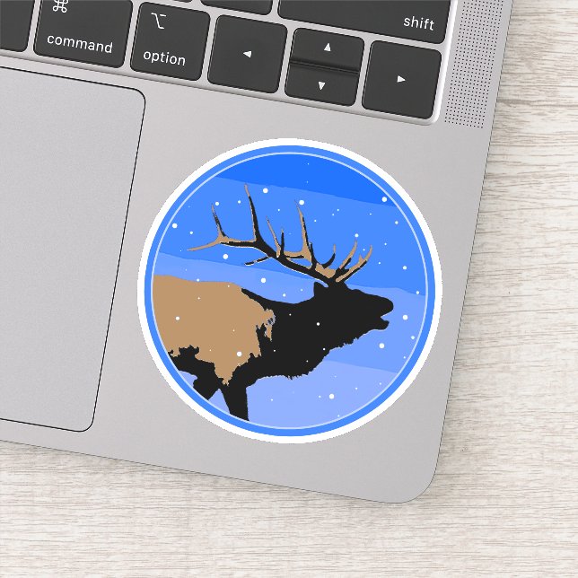 Bugling Elk in Winter  - Original Wildlife Art Sticker (Detail)
