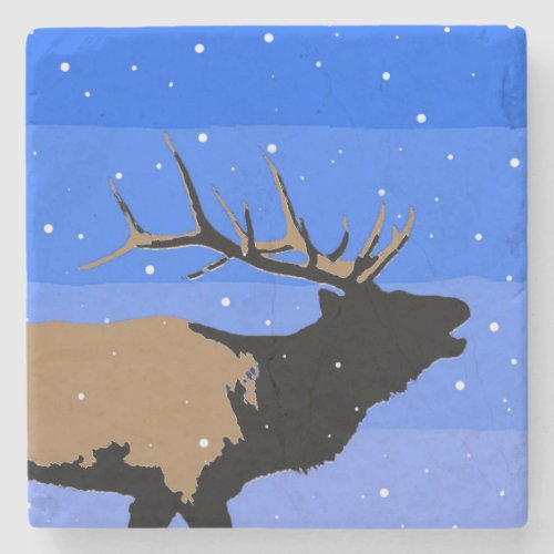 Bugling Elk in Winter  _ Original Wildlife Art Stone Coaster