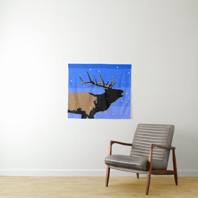 Bugling Elk in Winter  - Original Wildlife Art Tapestry (In Situ (Horizontal))