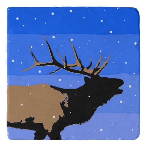 Bugling Elk in Winter  _ Original Wildlife Art Trivet