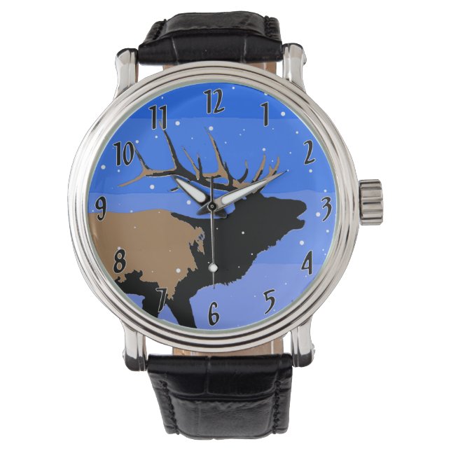 Bugling Elk in Winter  - Original Wildlife Art Watch (Front)