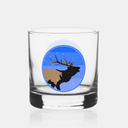 Bugling Elk in Winter  _ Original Wildlife Art Whiskey Glass
