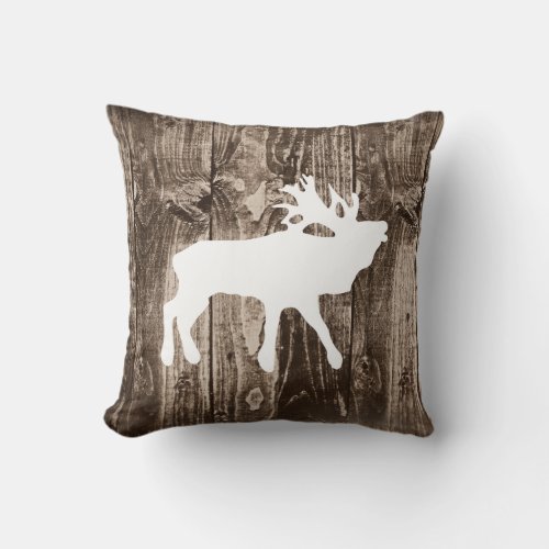 Bugling Elk on Rustic Wood Cabin Throw Pillow