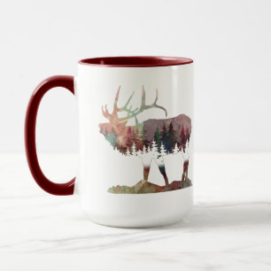 Bugling multicolor watercolor Elk silhouette mug
