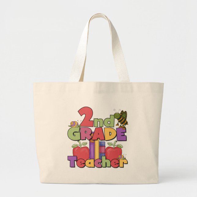 Bugs and Apples 2nd Grade Large Tote Bag (Front)