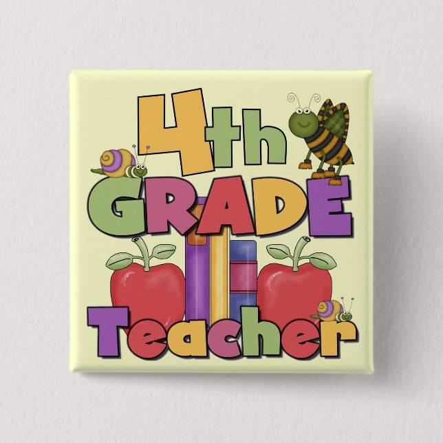 Bugs and Apples 4th Grade Tshirts and Gifts Pinback Button (Front)