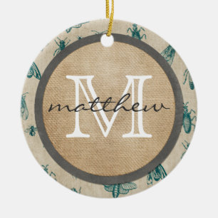 Bugs and Insects Background Monogram Ceramic Ornament