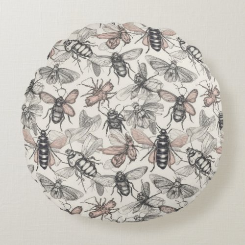 Bugs and Insects Shabby Chic Round Pillow