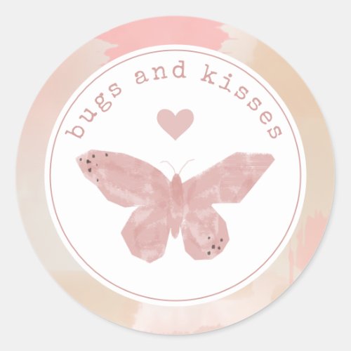 Bugs and Kisses Pink Butterfly Valentine Photo Classic Round Sticker