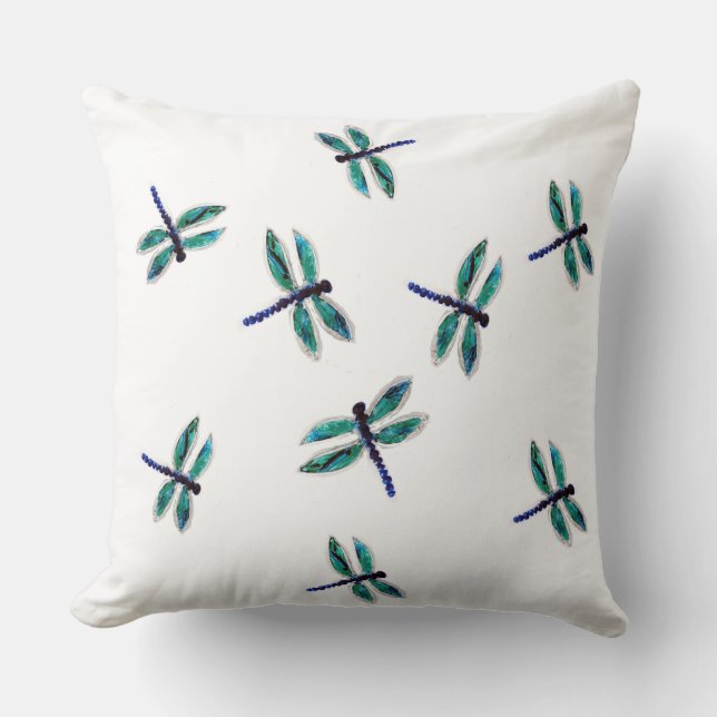 Bugs Art Dancing Turquoise Dragonfly Throw Pillow (Front)