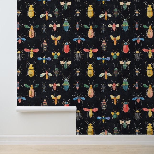Bugs & Bees Colorful Insect Collection Pattern Wallpaper (Application)