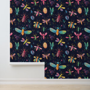 Bugs & Bees Colorful Insect Collection Pattern Wallpaper