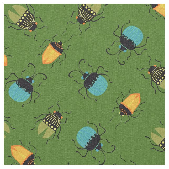 Bugs Beetles Mid Century Mod Cute Fabric (Close Up)