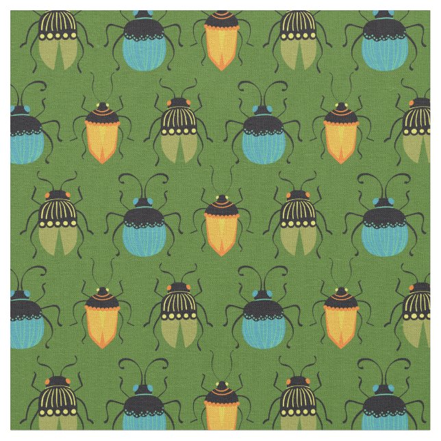 Bugs Beetles Mid Century Mod Cute Fabric (Close Up)