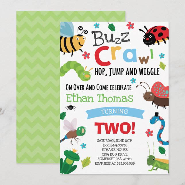 Bugs Birthday Invitation Boy Bugs Birthday Party (Front/Back)