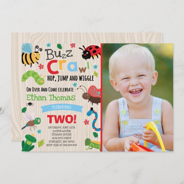 Bugs Birthday Invitation Boy Bugs Birthday Party (Front/Back)