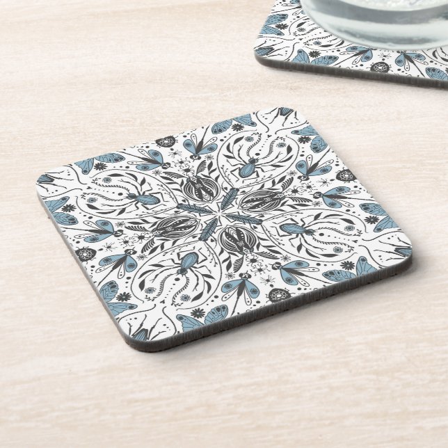 Bugs, black and blue beverage coaster (Left Side)