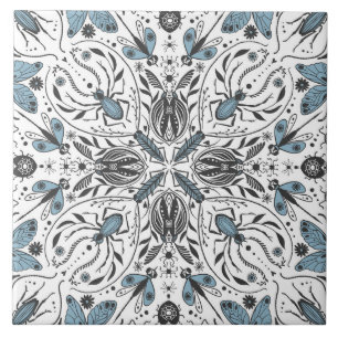 Bugs, black and blue ceramic tile