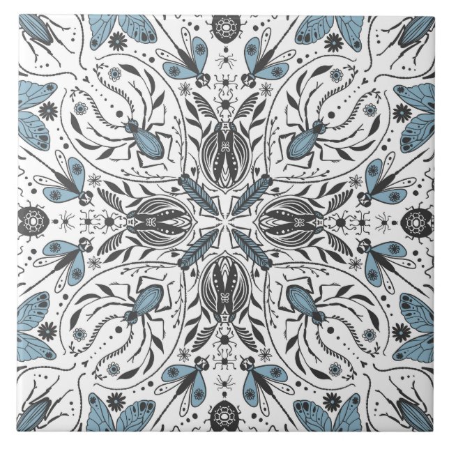 Bugs, black and blue ceramic tile (Front)