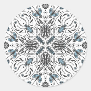 Bugs, black and blue classic round sticker