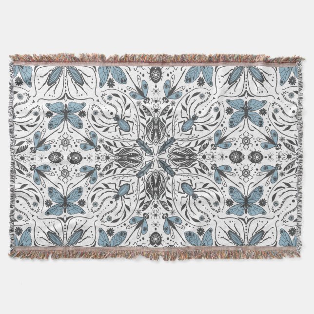 Bugs, black and blue throw blanket (Front)