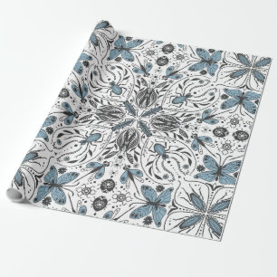 Bugs, black and blue wrapping paper