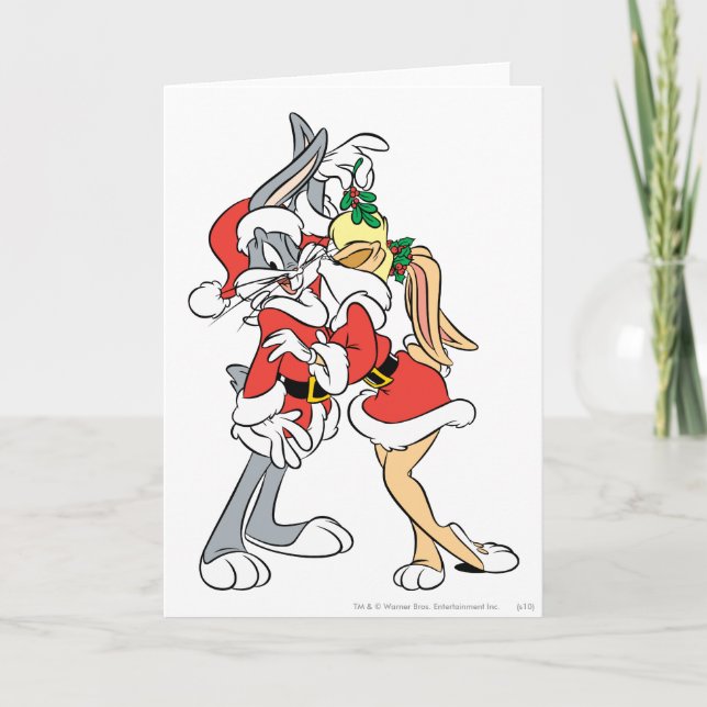 BUGS BUNNY™ and Lola Mistletoe Kiss Holiday Card (Front)