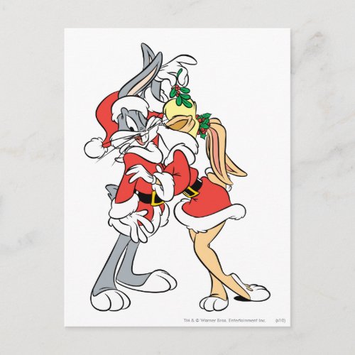 BUGS BUNNY and Lola Mistletoe Kiss Holiday Postcard
