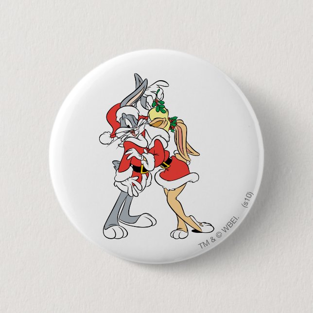 BUGS BUNNY™ and Lola Mistletoe Kiss Pinback Button (Front)