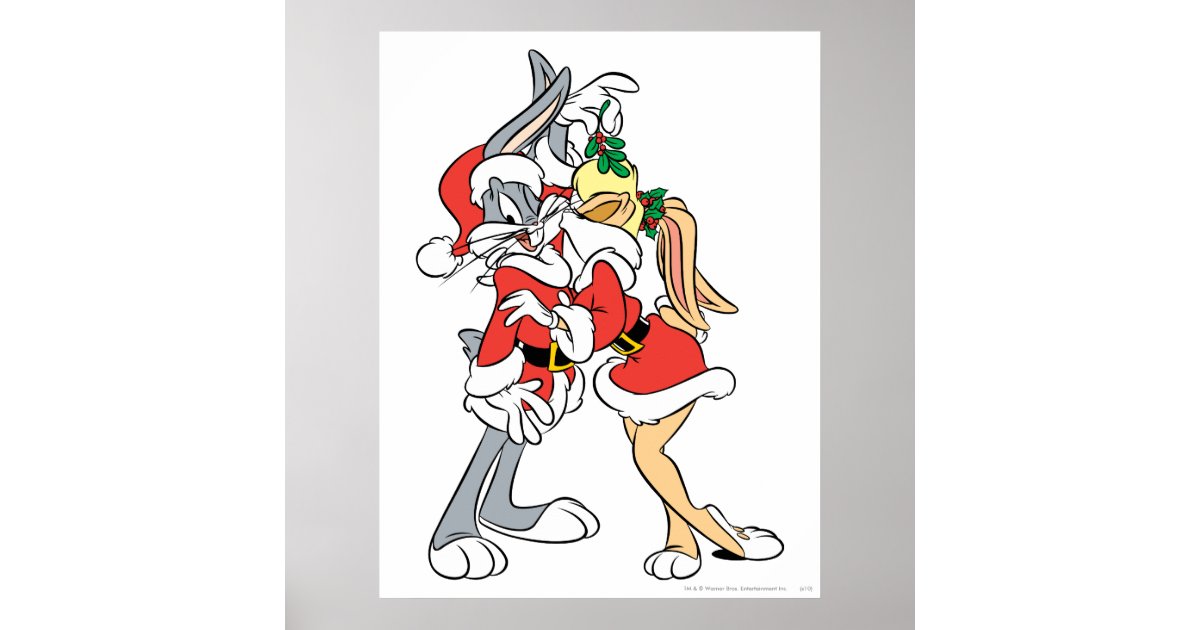BUGS BUNNY ™ and Lola Mistletoe Kiss Poster Zazzle.com.