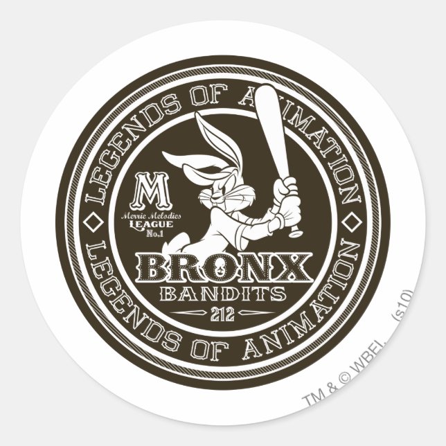 BUGS BUNNY™ Bronx Bomber's Round Logo B/W Classic Round Sticker (Front)