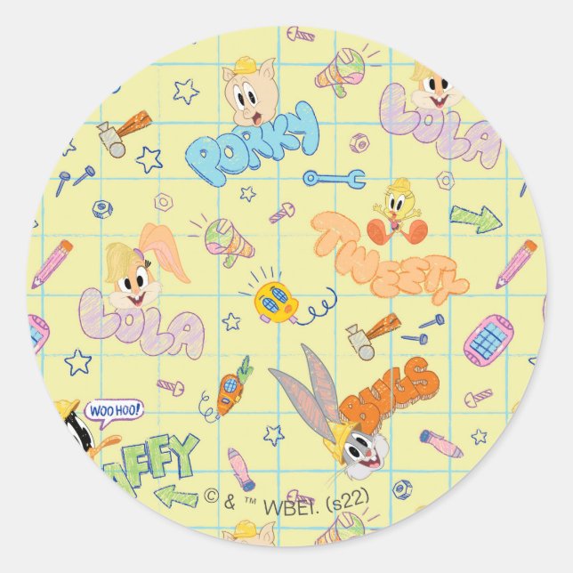 BUGS BUNNY BUILDERS™| Character Sketch Pattern Classic Round Sticker (Front)