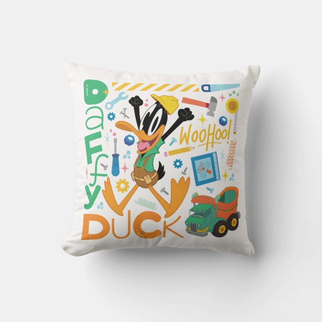 BUGS BUNNY BUILDERS™| DAFFY DUCK™ Work Tools Throw Pillow (Front)