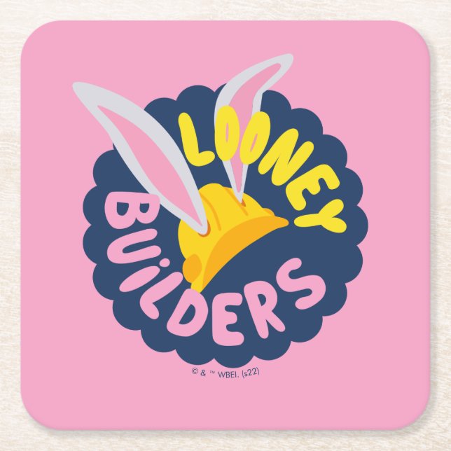 BUGS BUNNY BUILDERS™| Hard Hat Scalloped Logo Square Paper Coaster (Front)