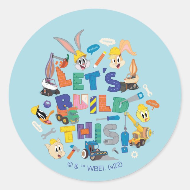 BUGS BUNNY BUILDERS™| "Let's Build This" Collage Classic Round Sticker (Front)